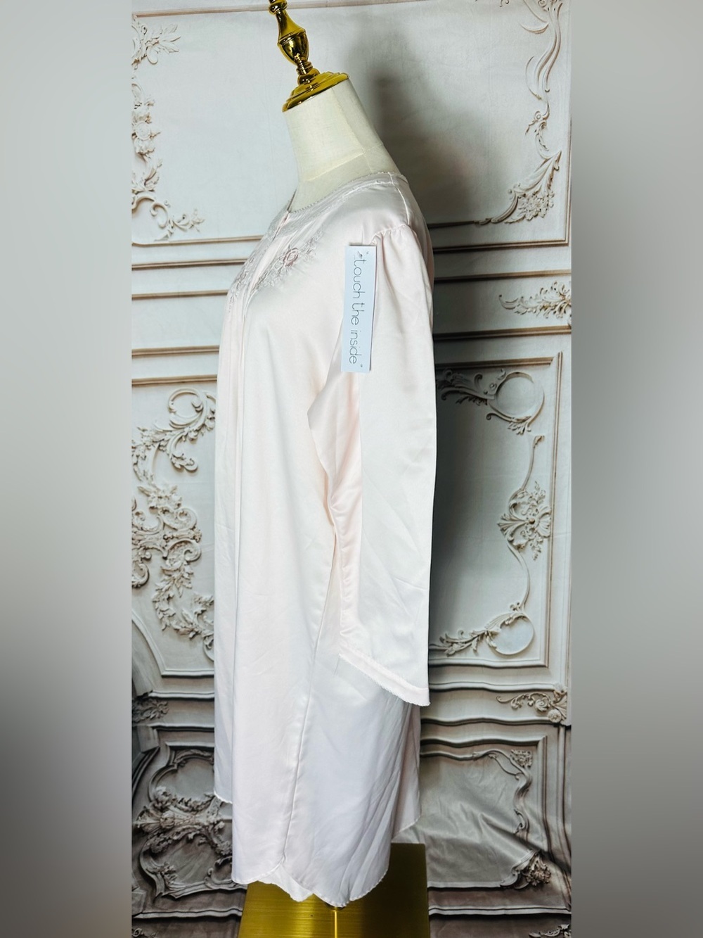 Miss Elaine Pale Pink Long Sleeve Nightgown with Floral Embroidery - Picture 7 of 10